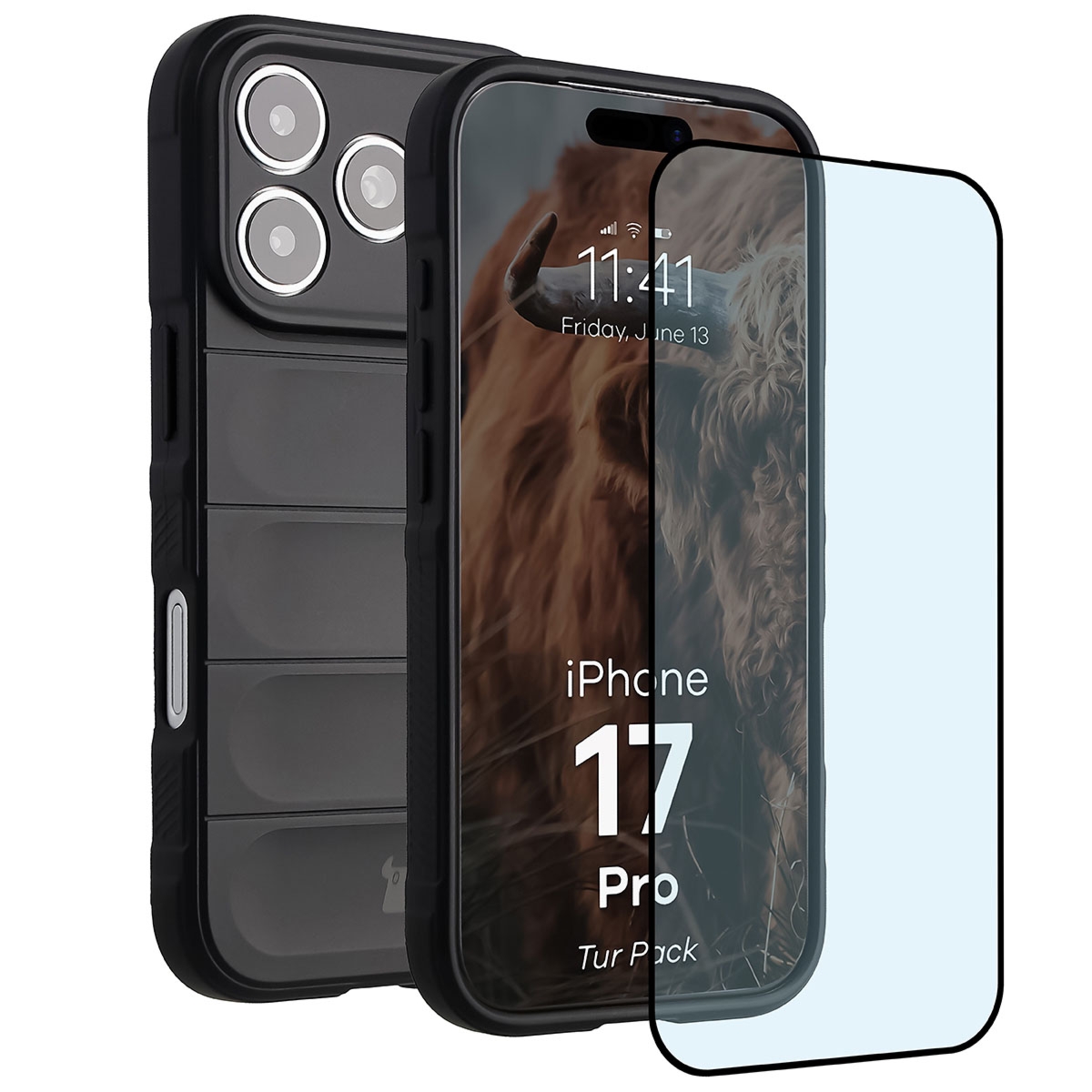 Pancerne etui + szkło hartowane Bizon Tur Pack do iPhone 17 Pro, czarne