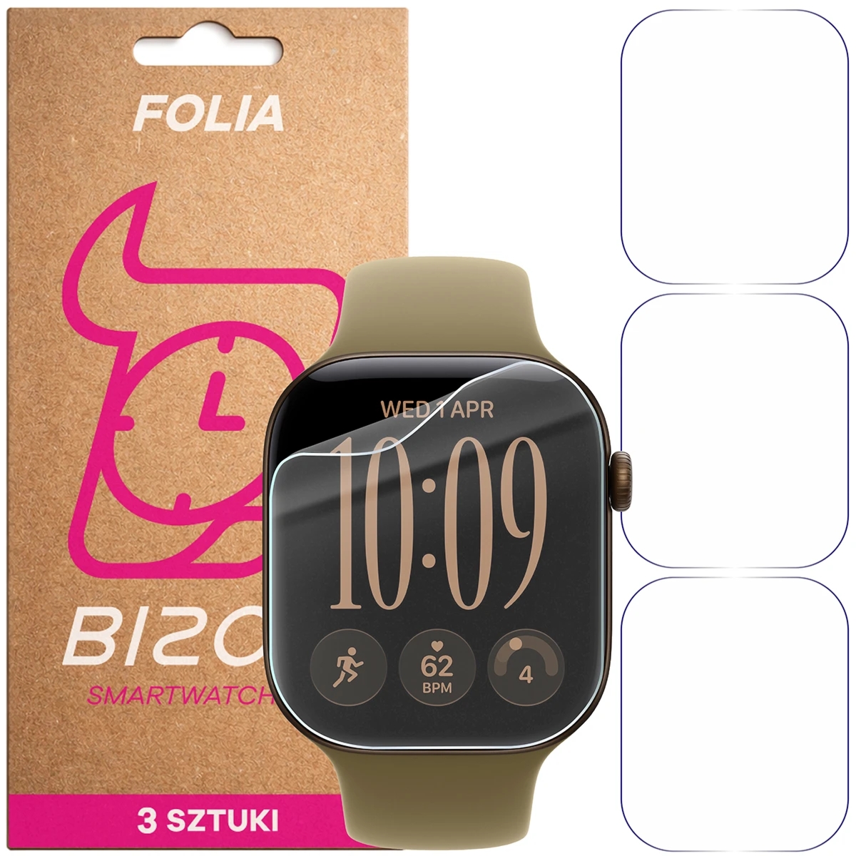 Folia ochronna na ekran zegarka Bizon Watch Film HydroFlex do Apple Watch Series 12 42mm, 3 sztuki