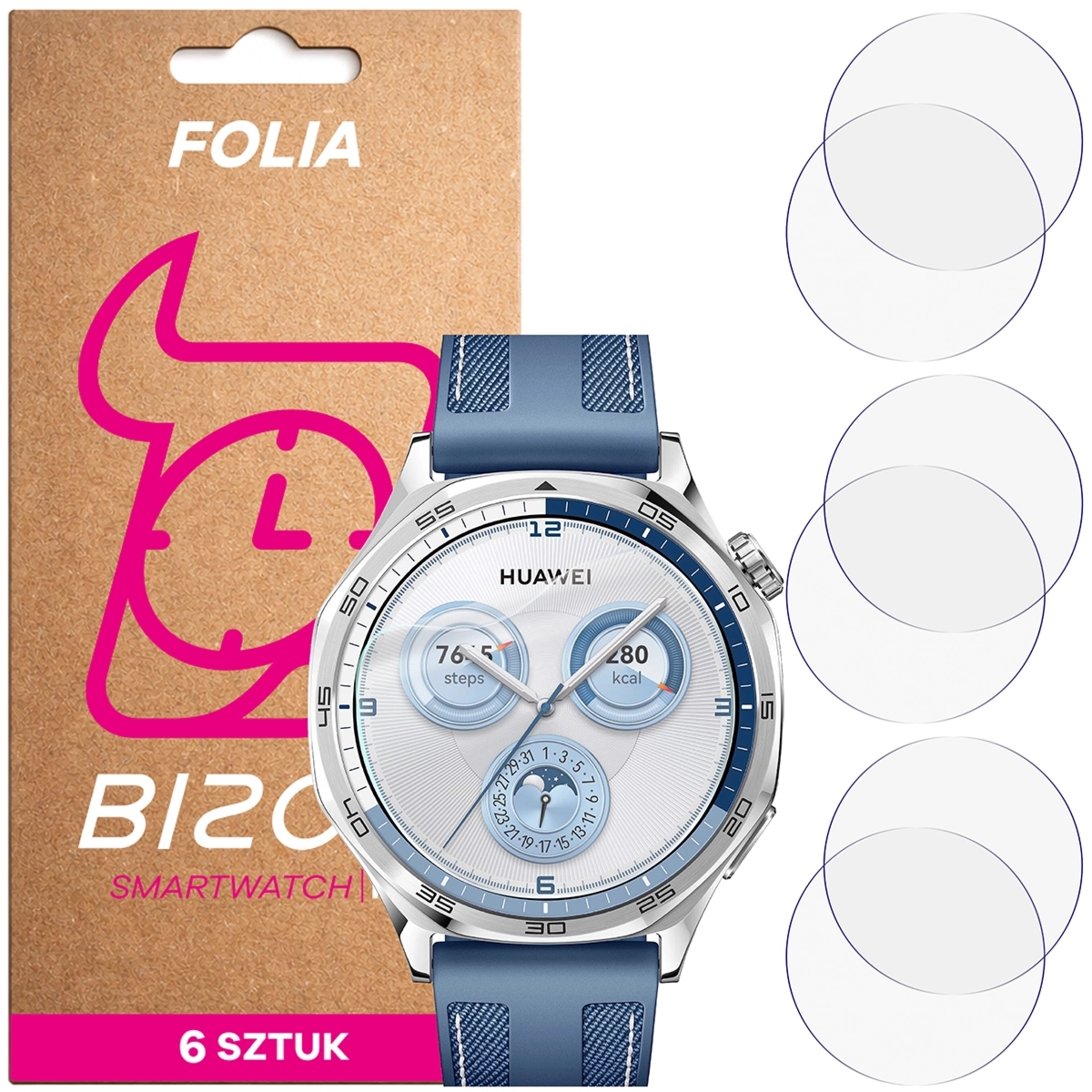 Folia ochronna na ekran zegarka Bizon Watch Film HydroFlex do Huawei Watch GT 5 46 mm, 6 sztuk
