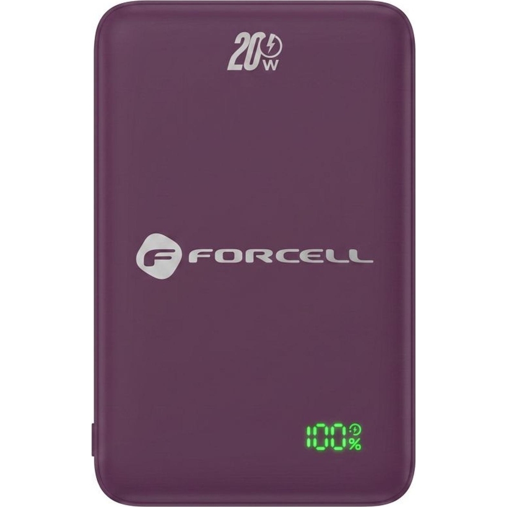 Powerbank indukcyjny Qi do MagSafe 15W, Forcell SuperSlim F5K8, 5000mAh, USB-C 20W PD, burgundowy