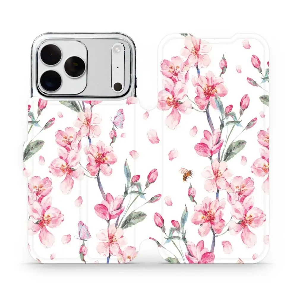 Etui z klapką do iPhone 18 Pro Max, Mobiwear Book, różowa wiosna