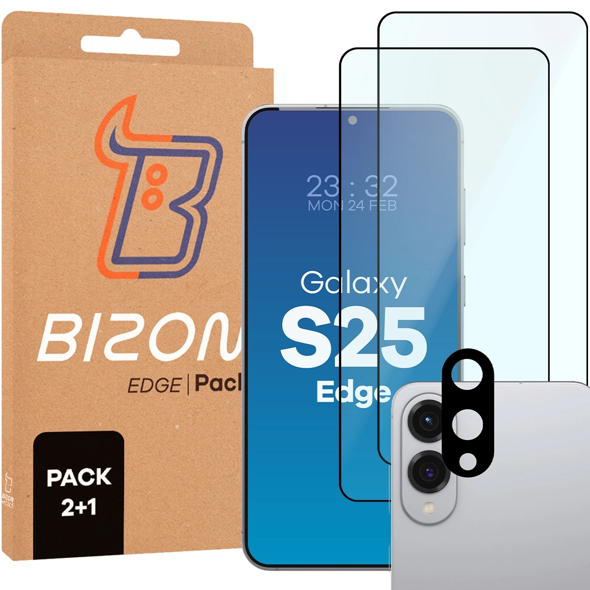 Image of 2x Szkło + szybka na aparat BIZON Edge Pack do Galaxy S25 Edge