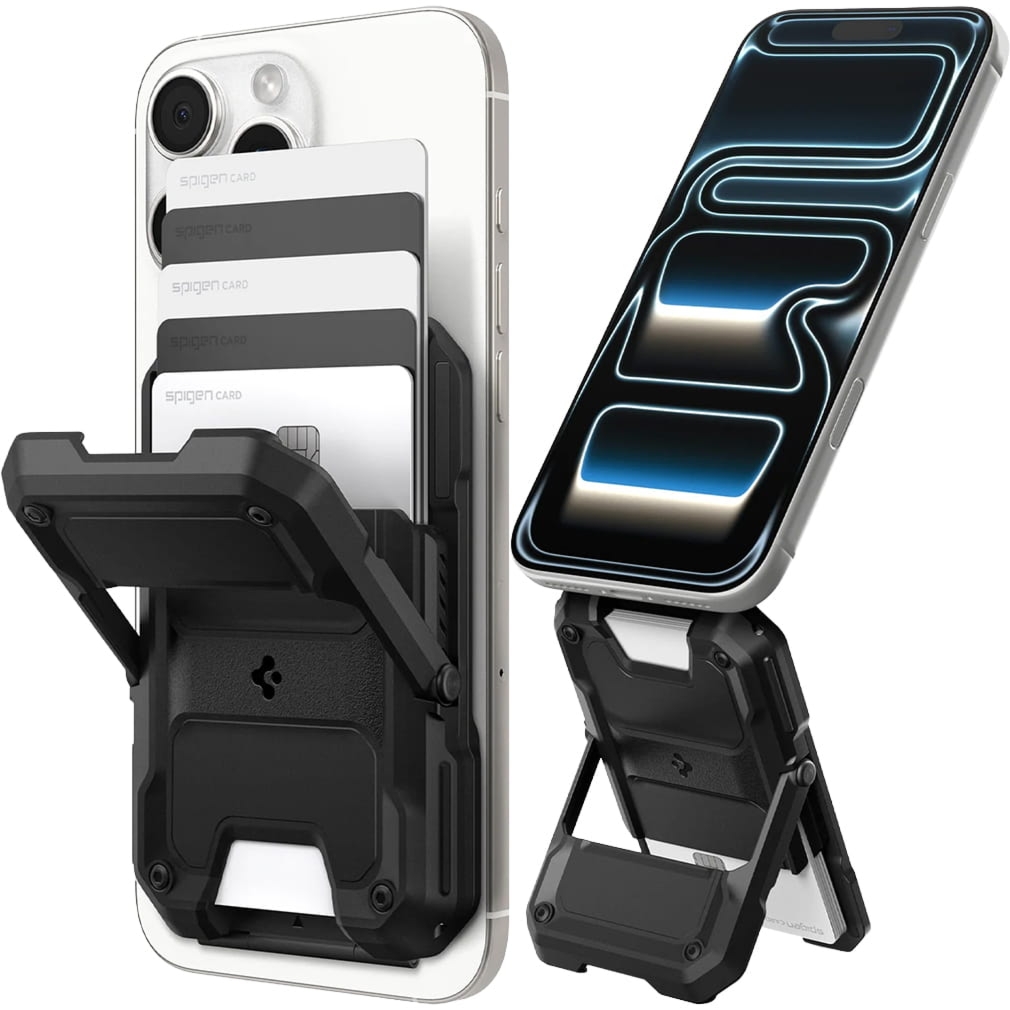 Portfel na karty z podstawką i blokadą RFID do MagSafe, Spigen Tough Armor Pro, czarny