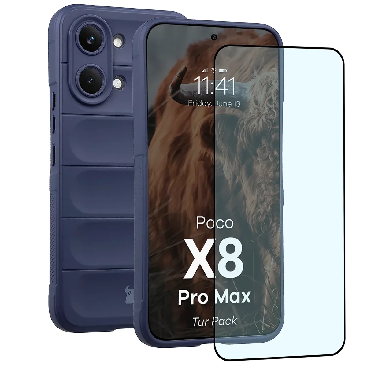 Pancerne etui + szkło hartowane Bizon Tur Pack do Xiaomi POCO X8 Pro Max, granatowe