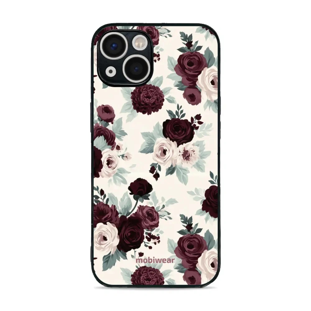 Etui ochronne do iPhone 13, Mobiwear Glossy Case, róże z szałwią na kremie