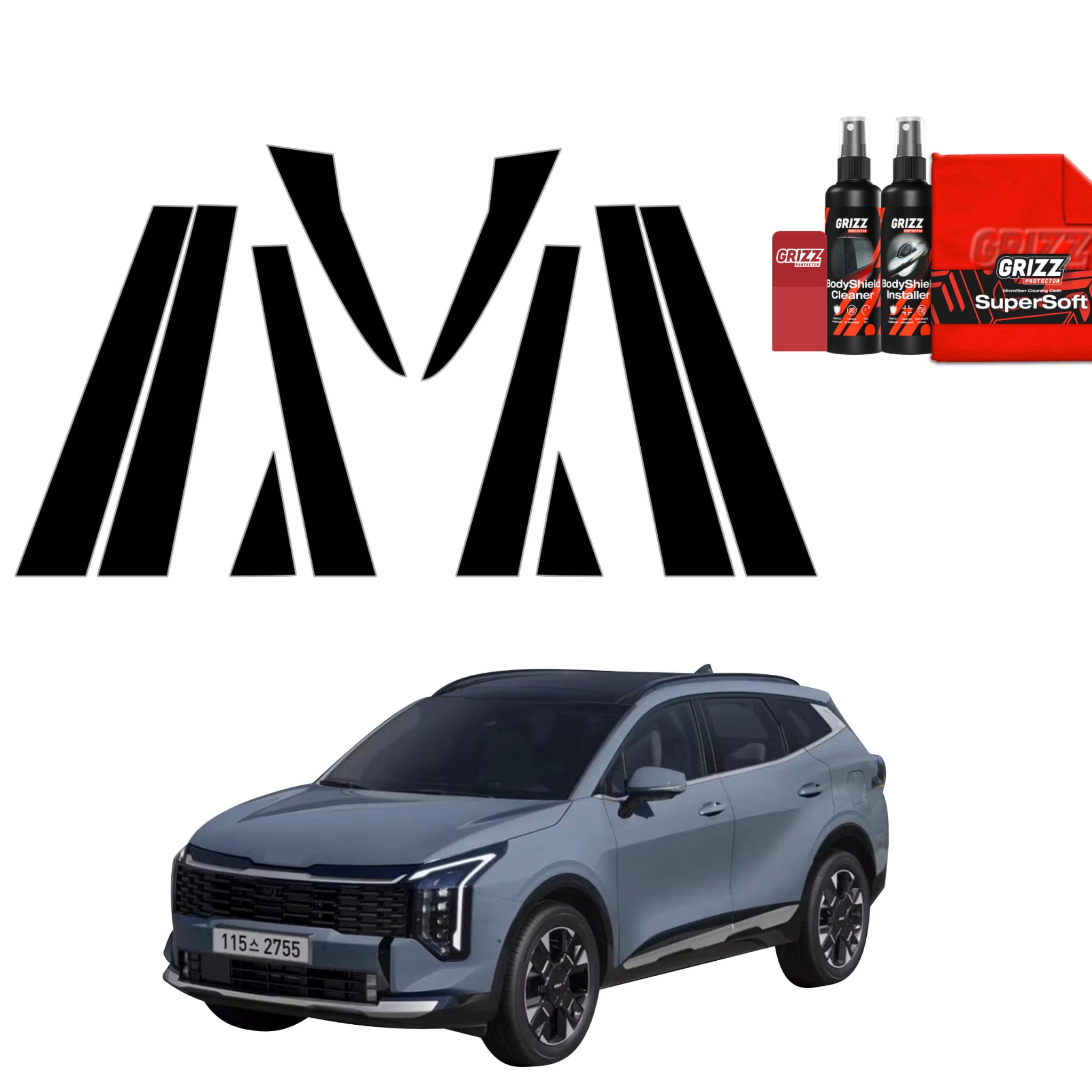 10w1 Czarna folia Grizz Protector na słupki do Kia Sportage 5 (2025-2026)