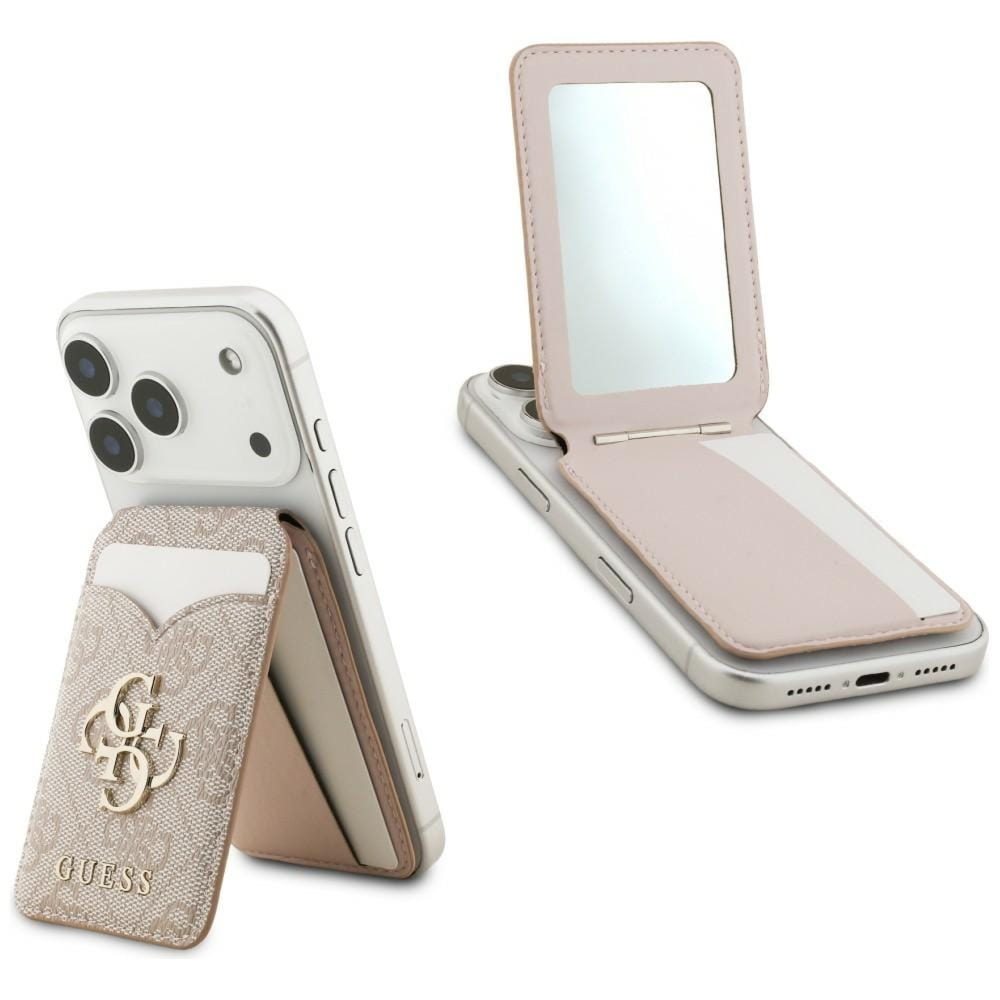 Portfel na karty z lusterkiem Guess Stand and Mirror MagSafe, różowy