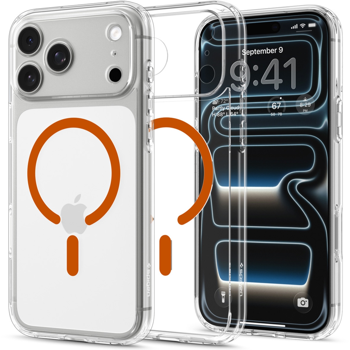 Etui Spigen Ultra Hybrid Mag do MagSafe do iPhone 18 Pro / 17 Pro, przezroczysto-pomarańczowe