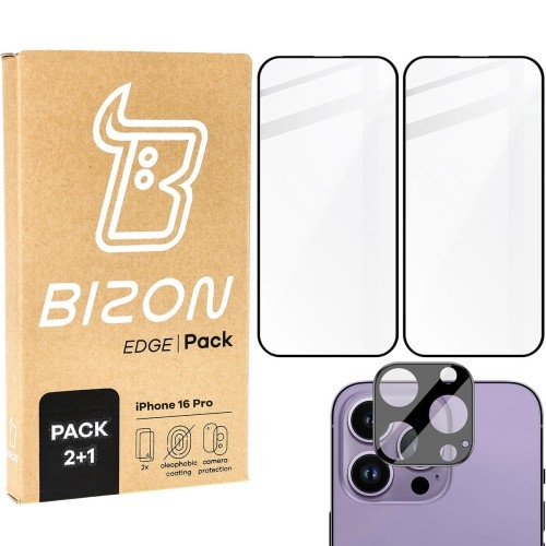 Image of 2x Szkło + szybka na aparat Bizon Edge 2 Pack do iPhone 16 Pro