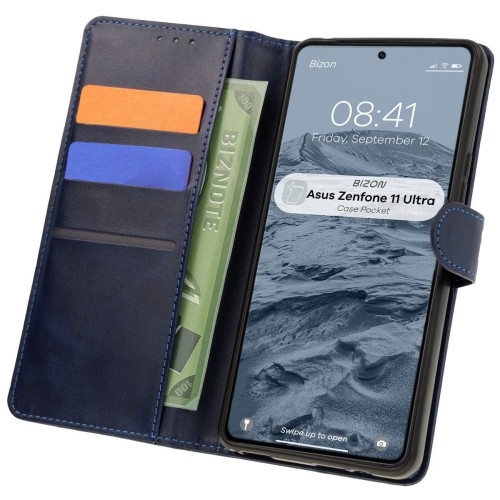 Image of Etui z klapką Bizon Case Pocket do Asus Zenfone 11 Ultra, granatowe