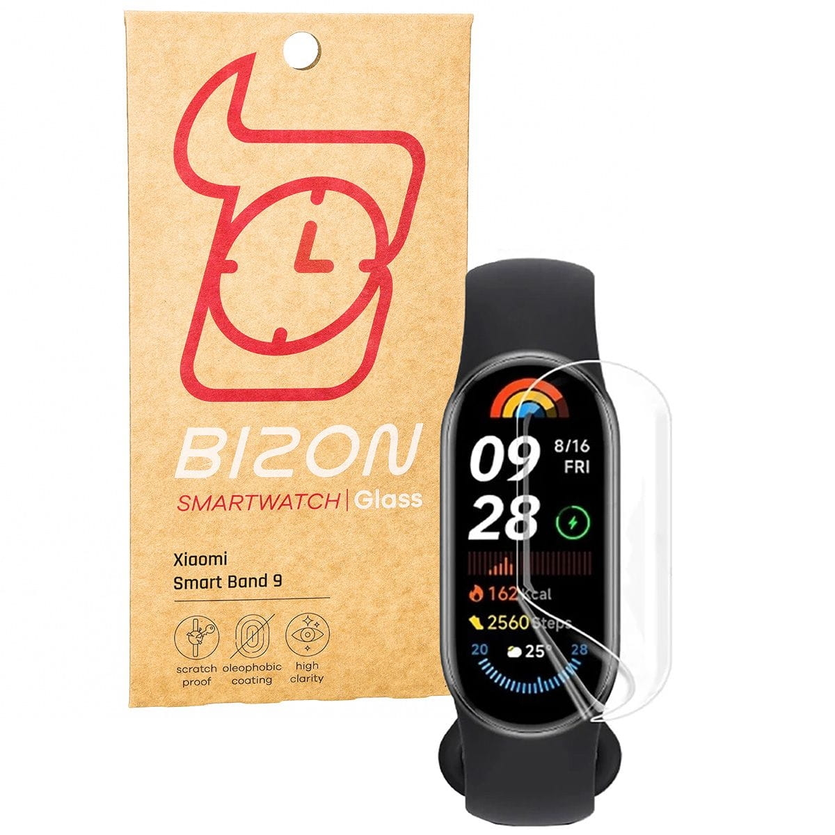 Image of Folia hydrożelowa na ekran Bizon Glass Watch Hydrogel do Xiaomi Smart Band 9, 2 sztuki