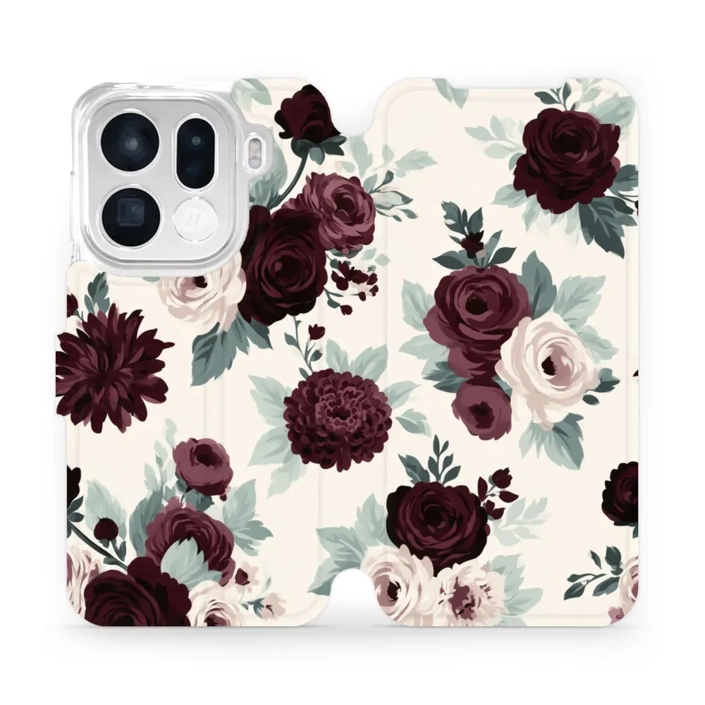 Etui z klapką do OPPO Find X9 Pro, Mobiwear Book, róże z szałwią na kremie