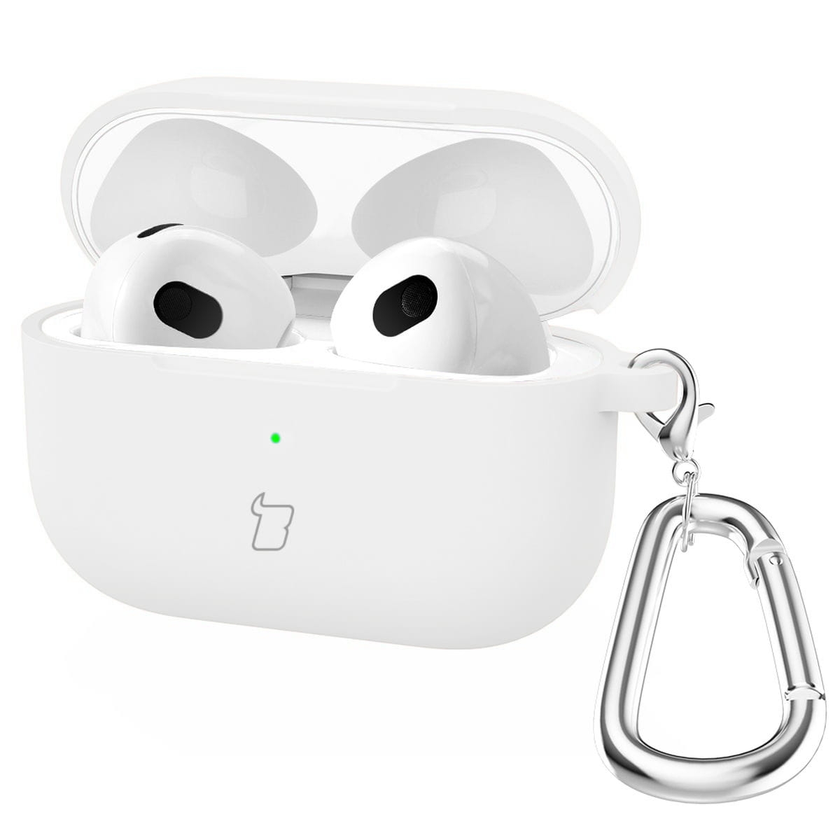 Image of Silikonowe etui z karabińczykiem Bizon Case Headphone Silicone do Airpods 4, białe