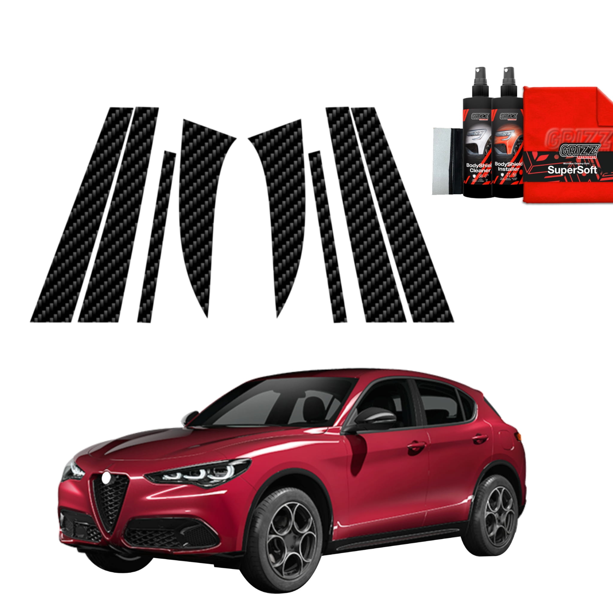 8w1 Folia karbonowa Grizz Protector na słupki do Alfa Romeo Stelvio (2023-2026)