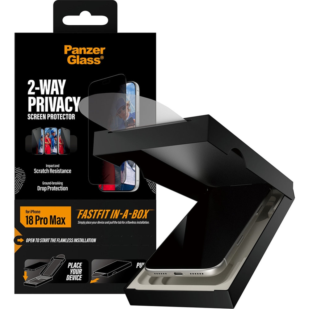 Szkło prywatyzujące z aplikatorem PanzerGlass 2-Way Privacy Ultra-Wide Fit FastFit do iPhone 18 Pro Max