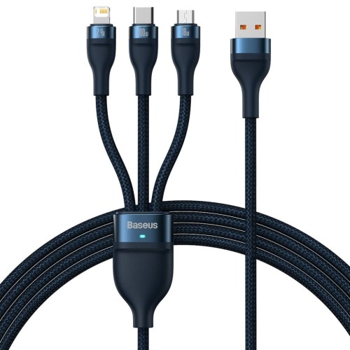 Image of Kabel Baseus Flash Series II 3w1 USB-A do USB-C/Lightning/MicroUSB - 1,2m, 100 W, granatowy