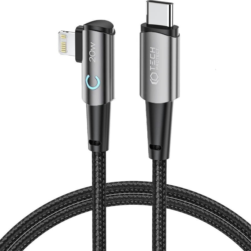 Image of Kabel kątowy Tech-Protect UltraBoost "L" USB-C do Lightning 20W/3A 1 m, czarno-szary