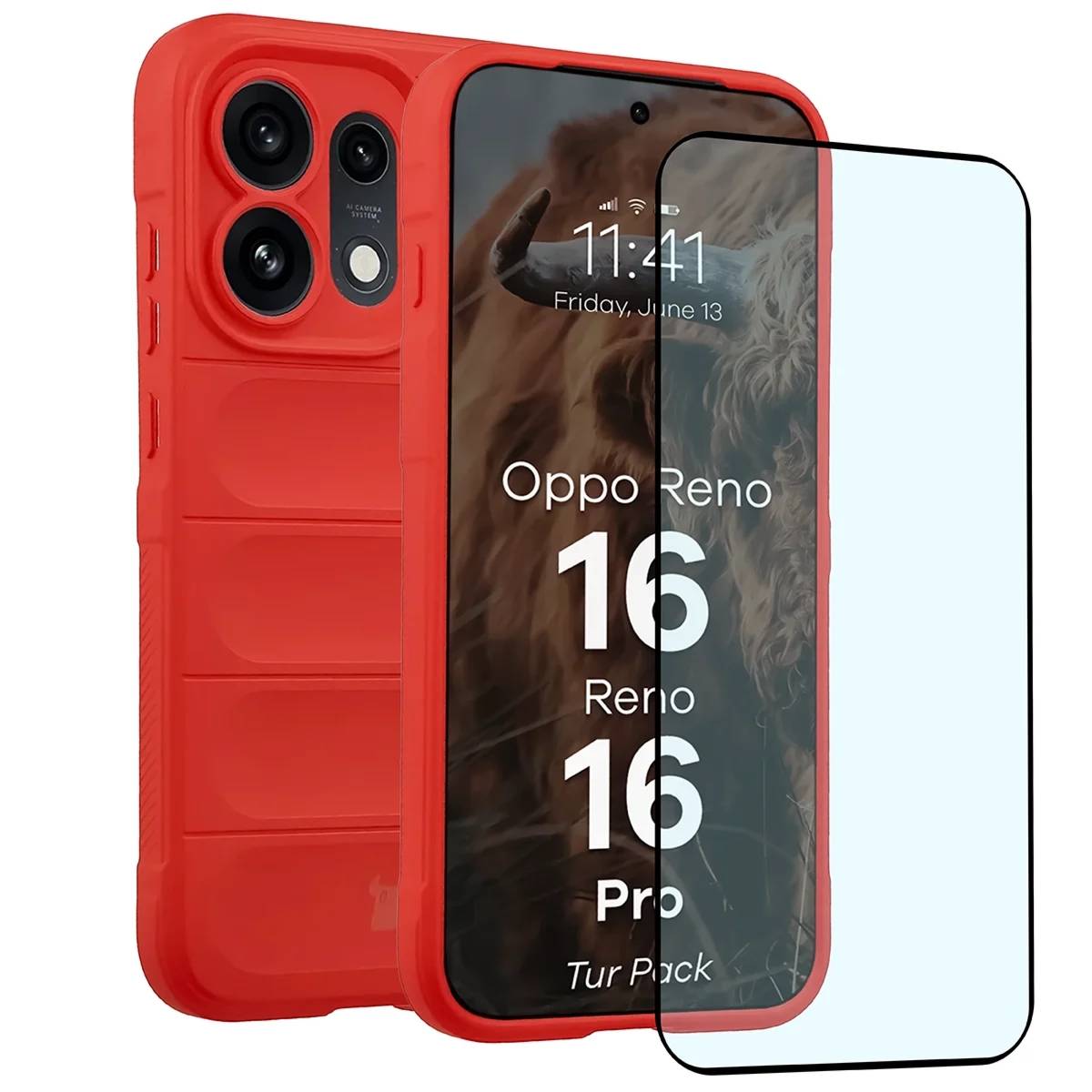 Pancerne etui + szkło hartowane Bizon Tur Pack do Oppo Reno16 / Reno16 Pro 5G, czerwone