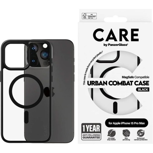 Image of Etui CARE by PanzerGlass Urban Combat Case MagSafe do iPhone 15 Pro Max, przezroczyste z czarnym