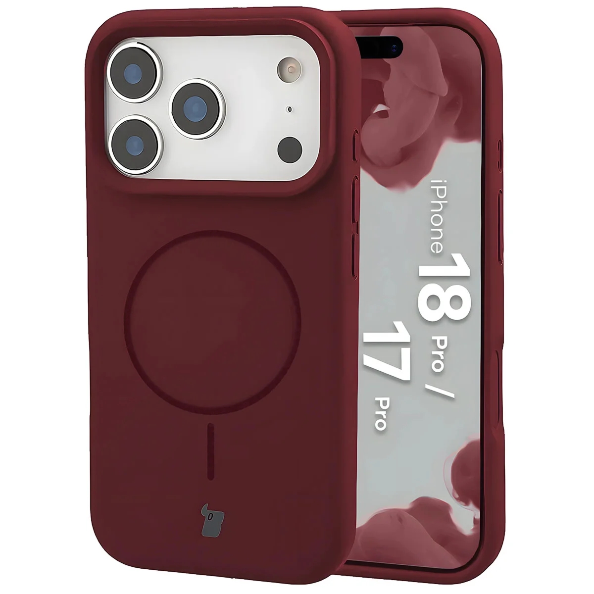 Silikonowe etui z pierścieniem magnetycznym Bizon Soft Case Magnetic do iPhone 18 Pro / 17 Pro, burgundowe