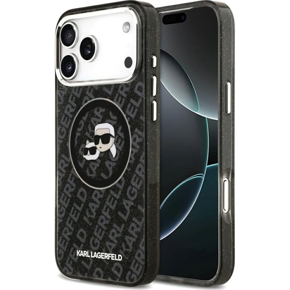 Etui Karl Lagerfeld IML Glitter K and C Heads do MagSafe do iPhone 17 Pro Max, czarne