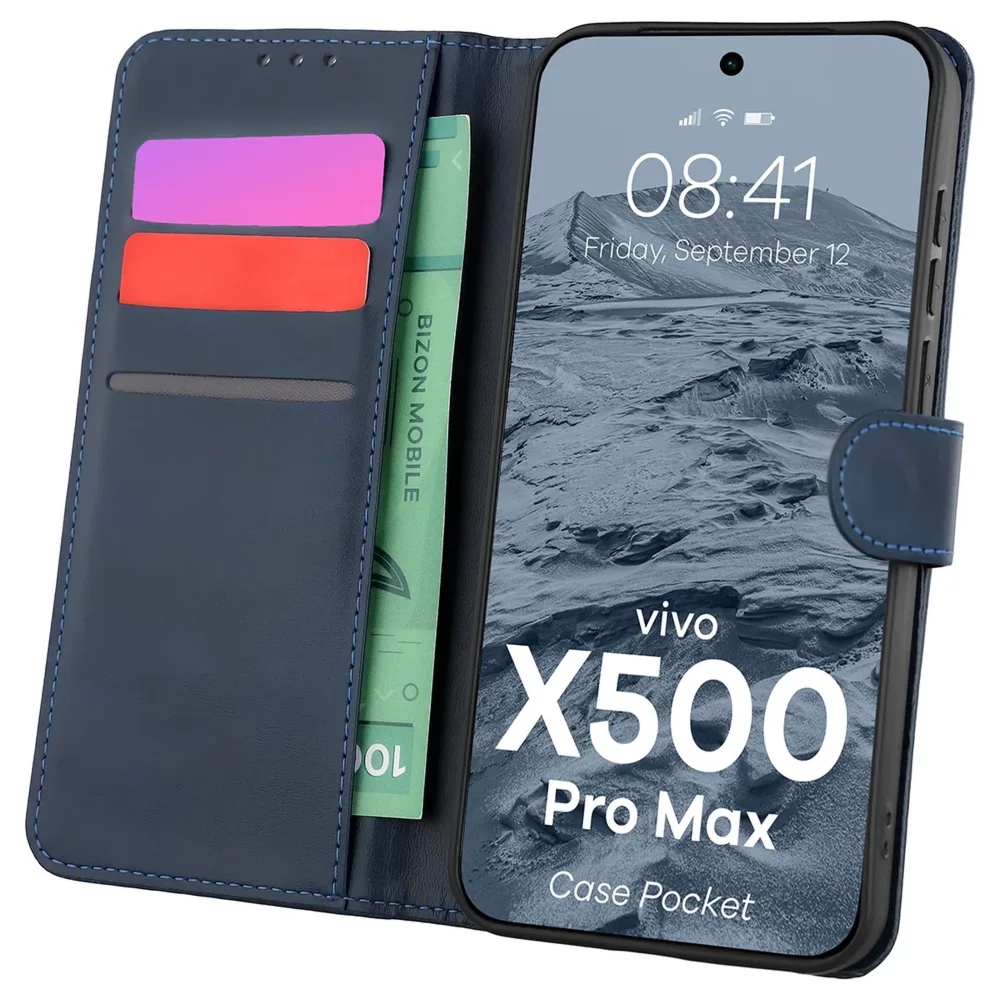 Etui z klapką Bizon Case Pocket do Vivo X500 Pro Max, granatowe