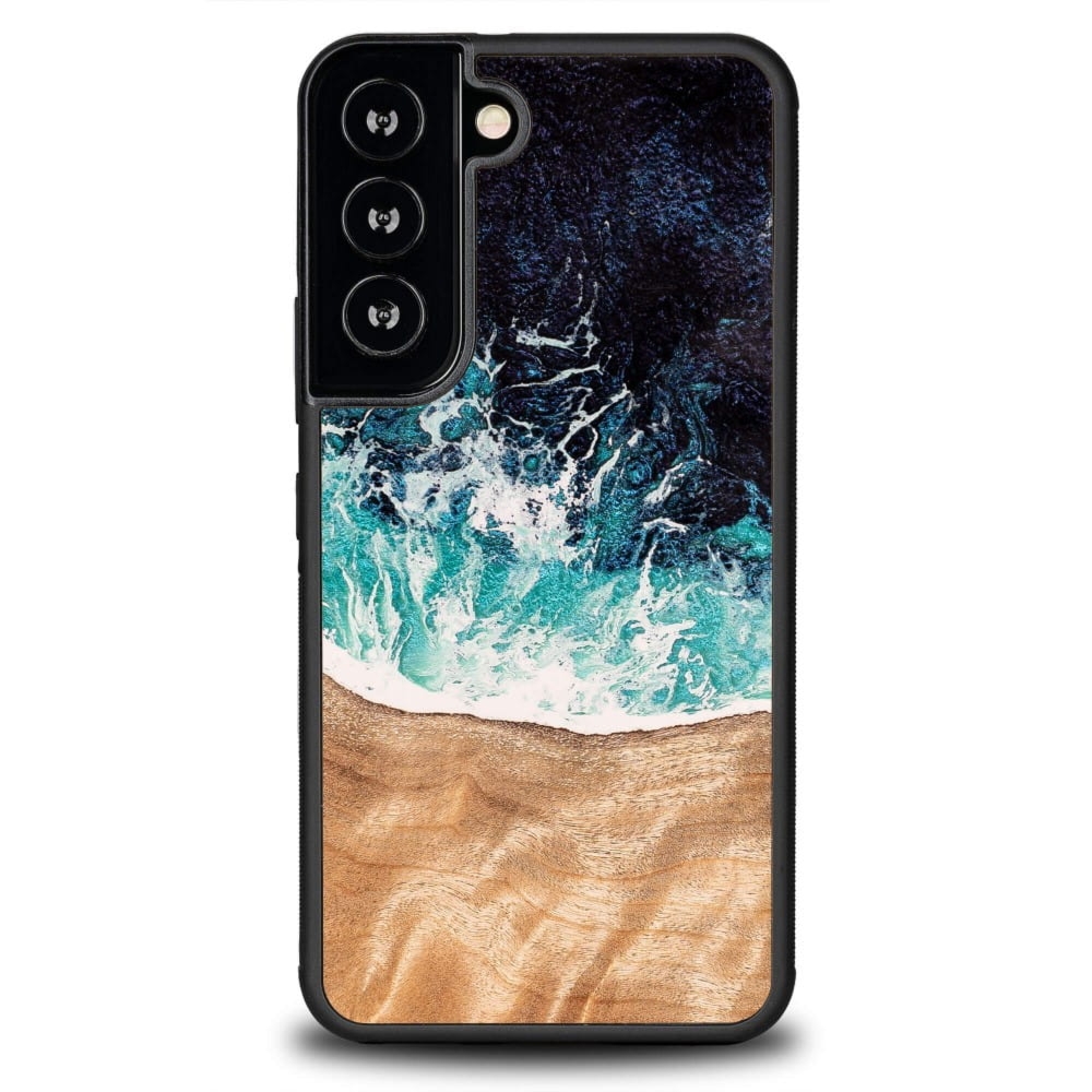 Drewniane etui do Galaxy S22, Bewood Unique Dream Island, niebiesko-brązowe