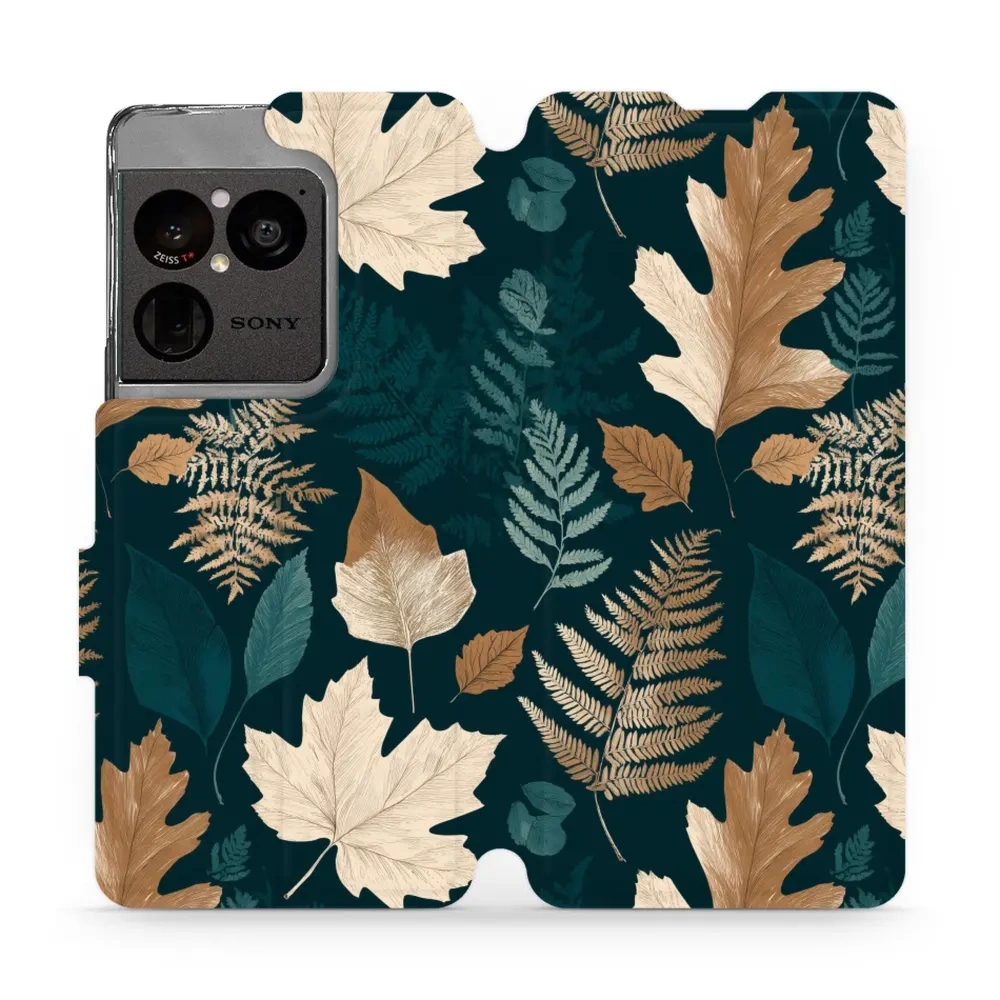 Etui z klapką do Sony Xperia 1 VIII, Mobiwear Book, zielnik z liści i paproci