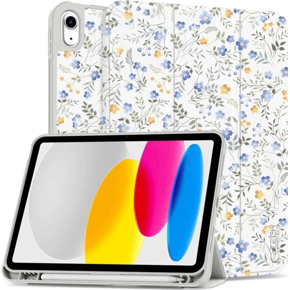 Image of Etui Tech-Protect SC Pen do iPad 11" (A16) 2025, iPad 10,9" 10 gen. 2022, białe z kwiecistym wzorem