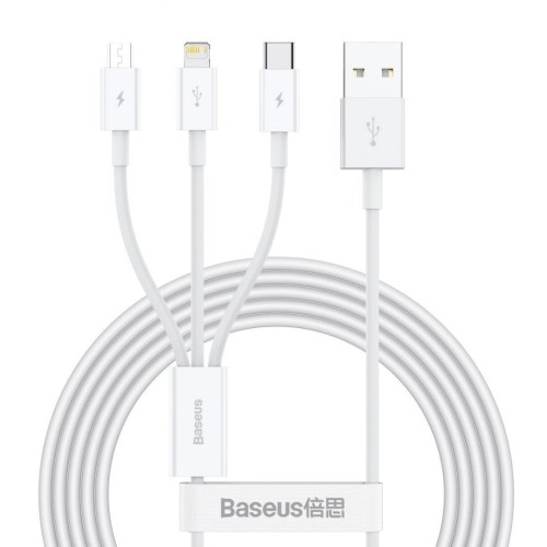 Image of Kabel Baseus Superior 3w1 USB-A do USB-C / Lightning / MicroUSB 3.5A 1,2m, biały