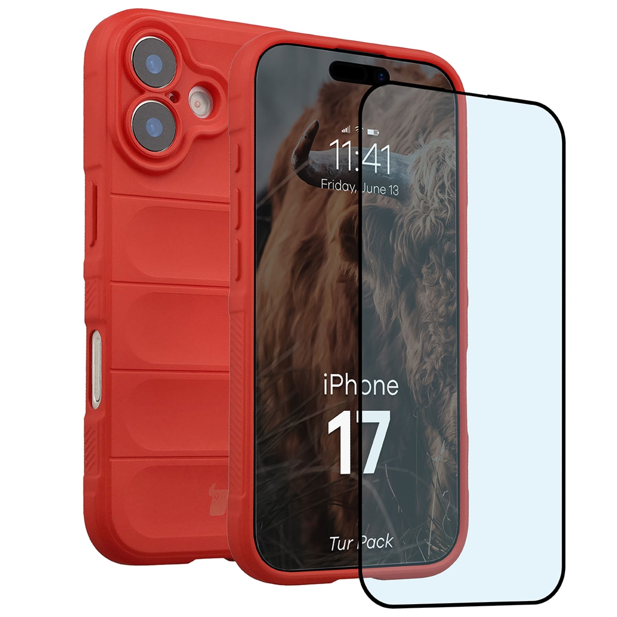 Pancerne etui + szkło hartowane Bizon Tur Pack do iPhone 17, czerwone