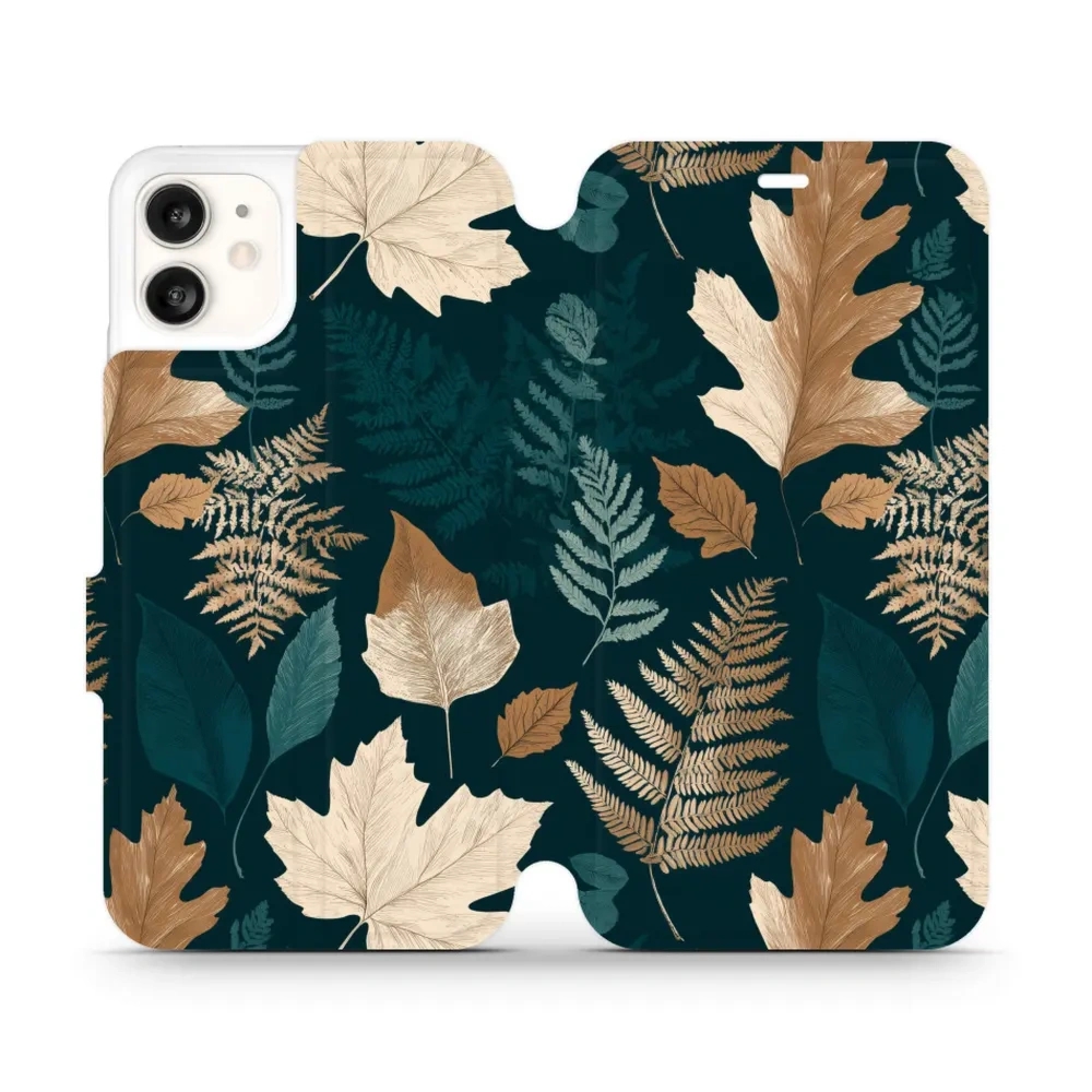 Etui z klapką do iPhone 11, Mobiwear Book, zielnik z liści i paproci