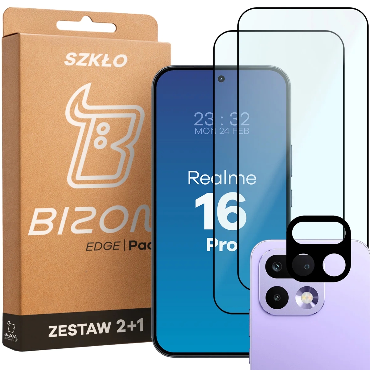 2x Szkło + szybka na aparat Bizon Glass Edge Pack do Realme 16 Pro 5G