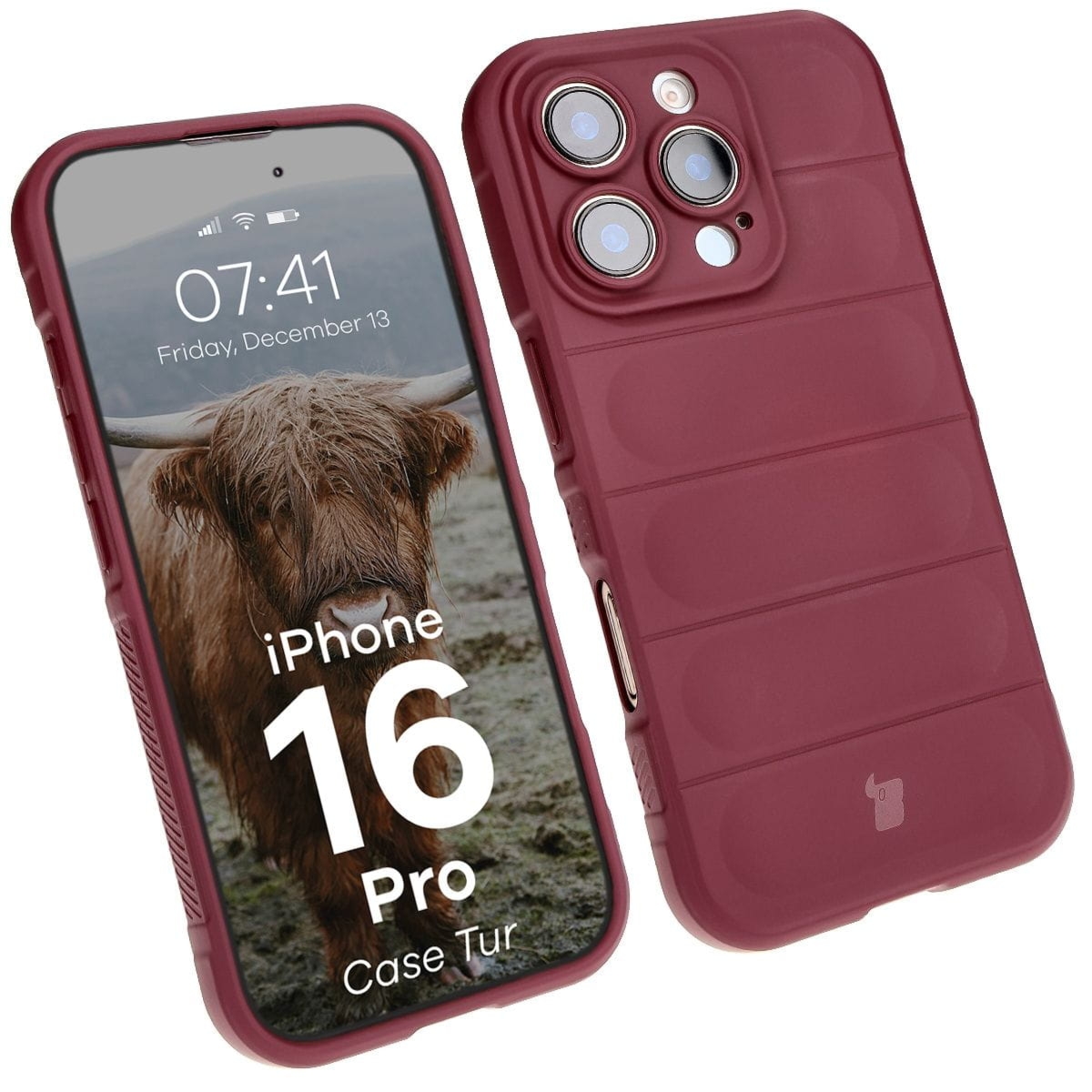 Pancerne etui Bizon Case Tur do iPhone 16 Pro, burgundowe