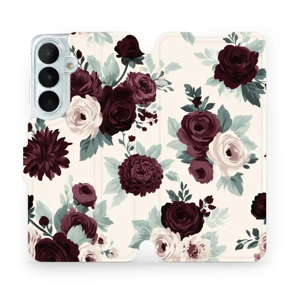 Etui z klapką do Galaxy S26 FE, Mobiwear Book, róże z szałwią na kremie