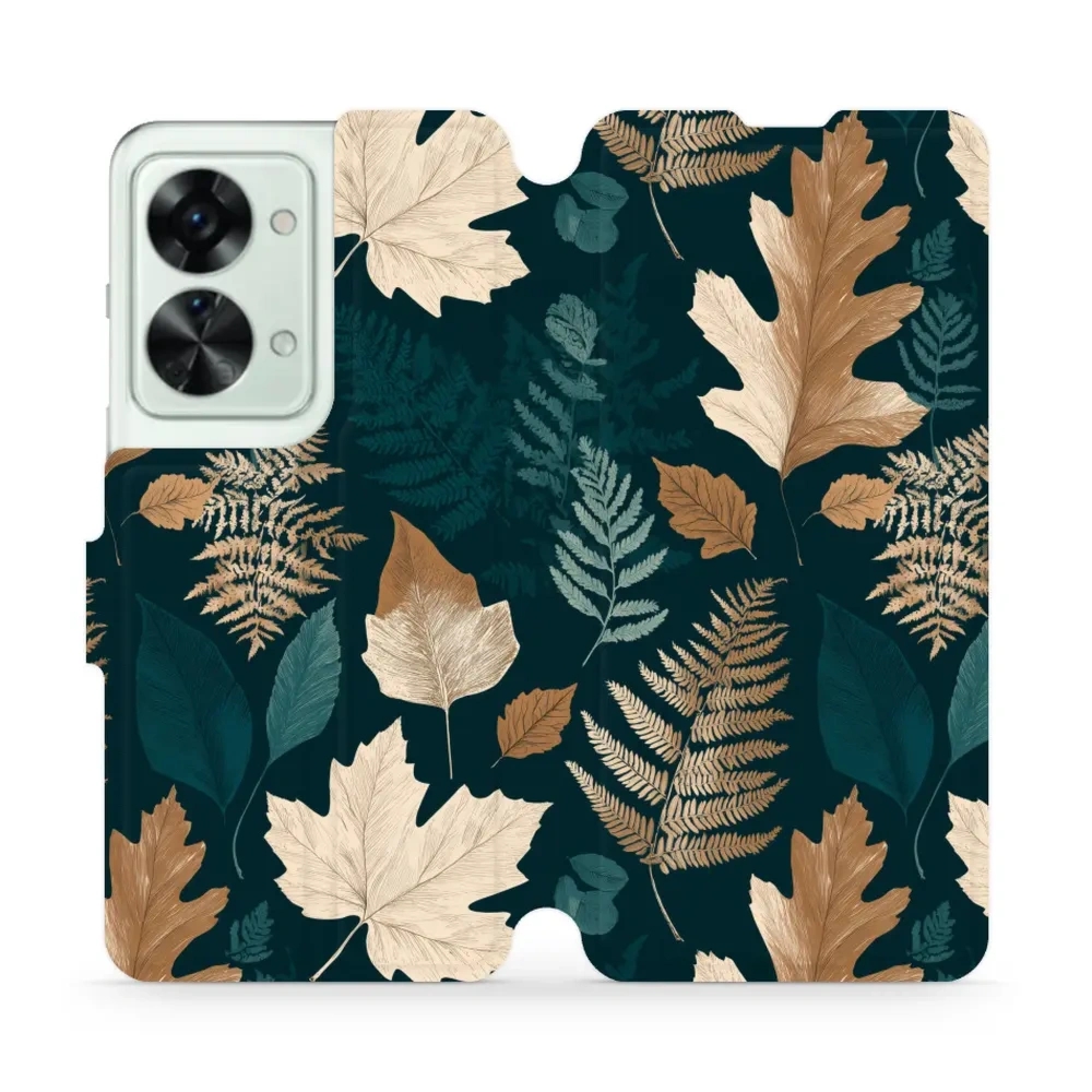 Etui z klapką do OnePlus Nord 2T, Mobiwear Book, zielnik z liści i paproci