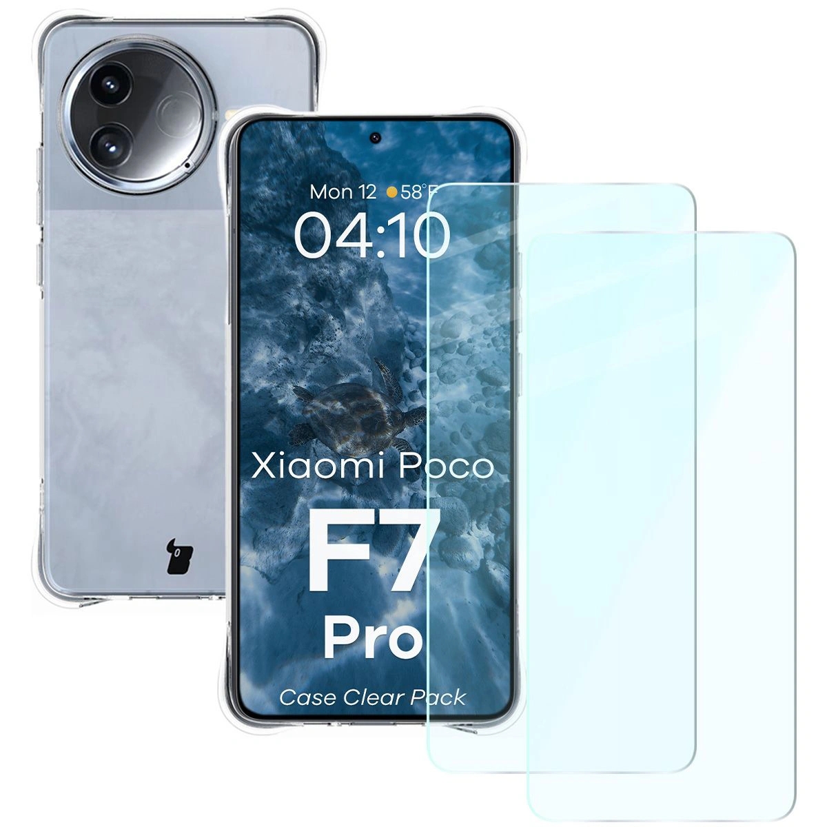 Image of Elastyczne etui + 2x szkło hartowane Bizon Case Clear Pack do Xiaomi Poco F7 Pro