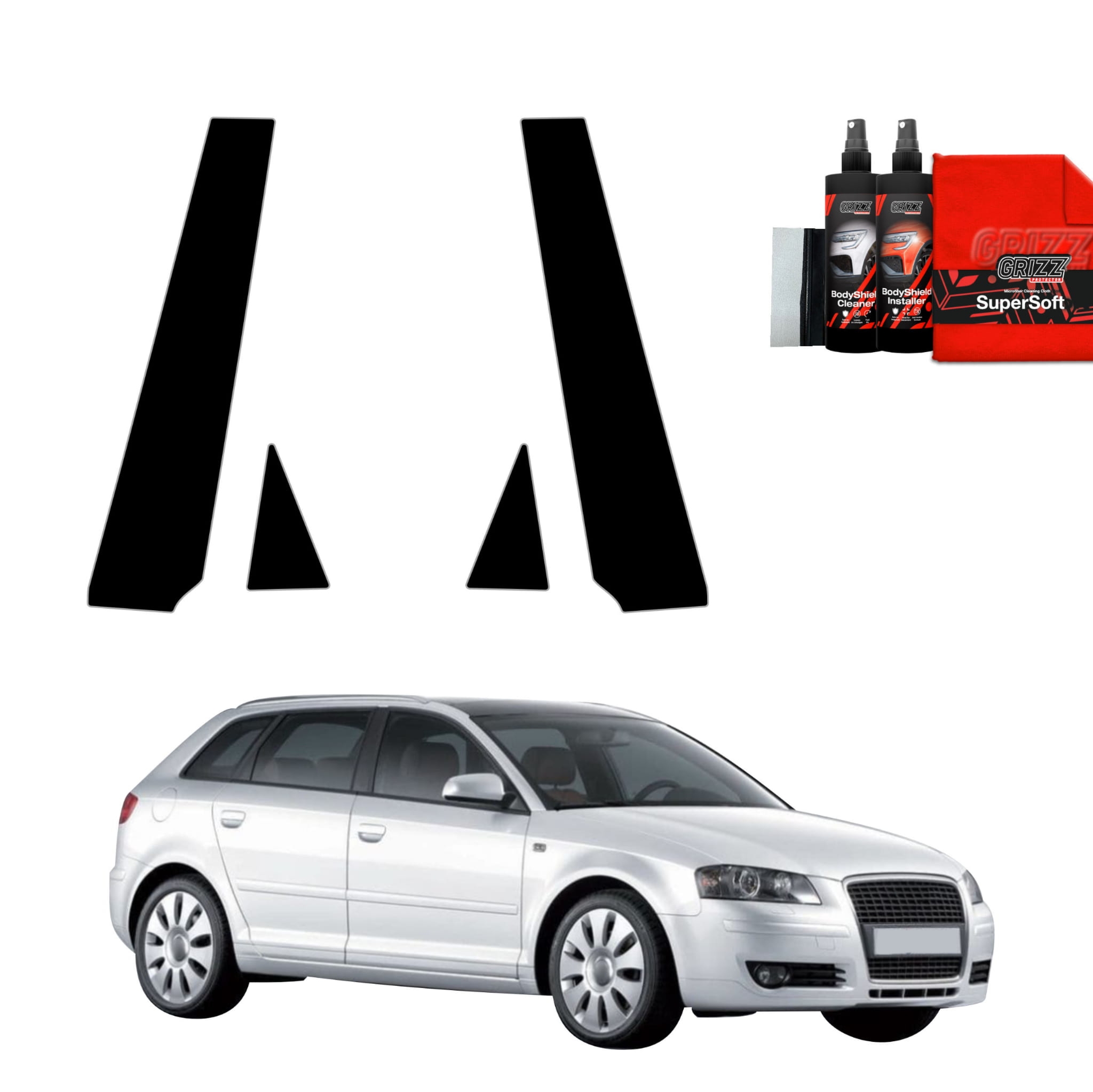 4w1 Czarna folia Grizz Protector na słupki do Audi A3 8P Hatchback 5D (2008-2012)