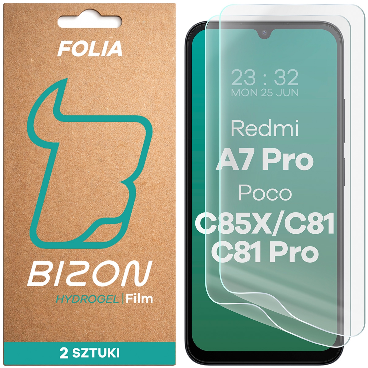 Folia hydrożelowa na ekran Bizon Film Hydrogel Front Duo do Xiaomi Redmi A7 Pro / POCO C85X / C81 / C81 Pro, 2 sztuki