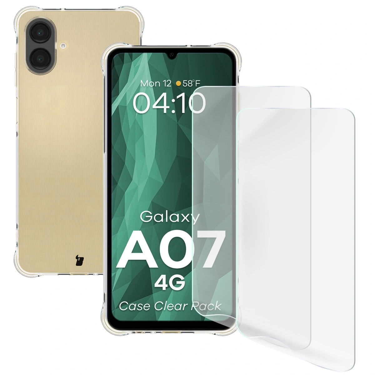 Elastyczne etui + 2x folia na ekran Bizon Case Clear Pack do Galaxy A07 4G