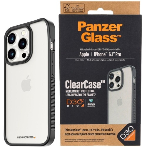 Image of Etui antybakteryjne PanzerGlass ClearCase do iPhone 15 Pro,czarne