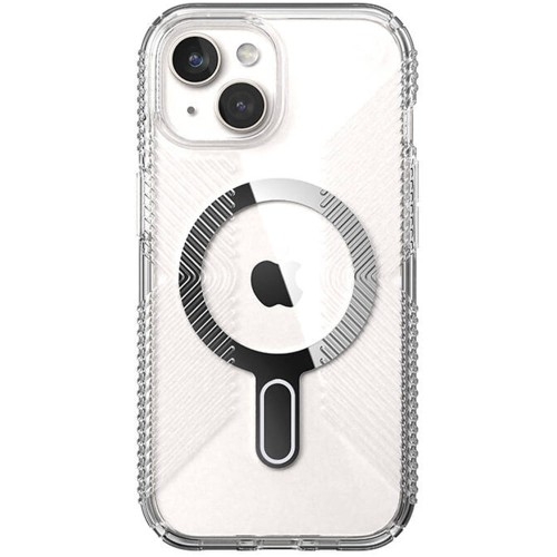 Image of Etui Speck Presidio ClickLock Perfect-Clear MagSafe do iPhone 15 Plus / 14 Plus, przezroczysto-chromowo-srebrne