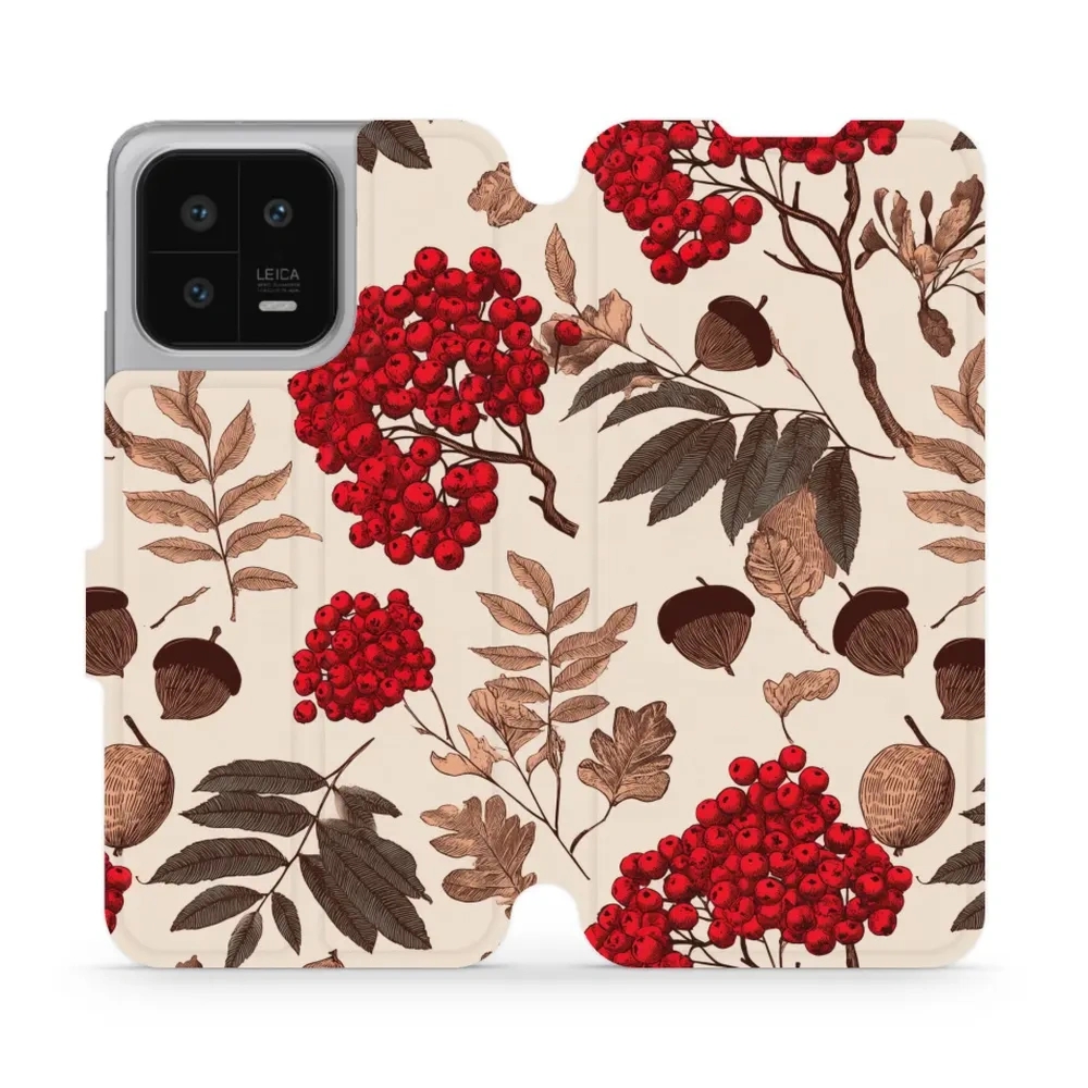 Etui z klapką do Xiaomi 13, Mobiwear Book, jarzębina na ecru