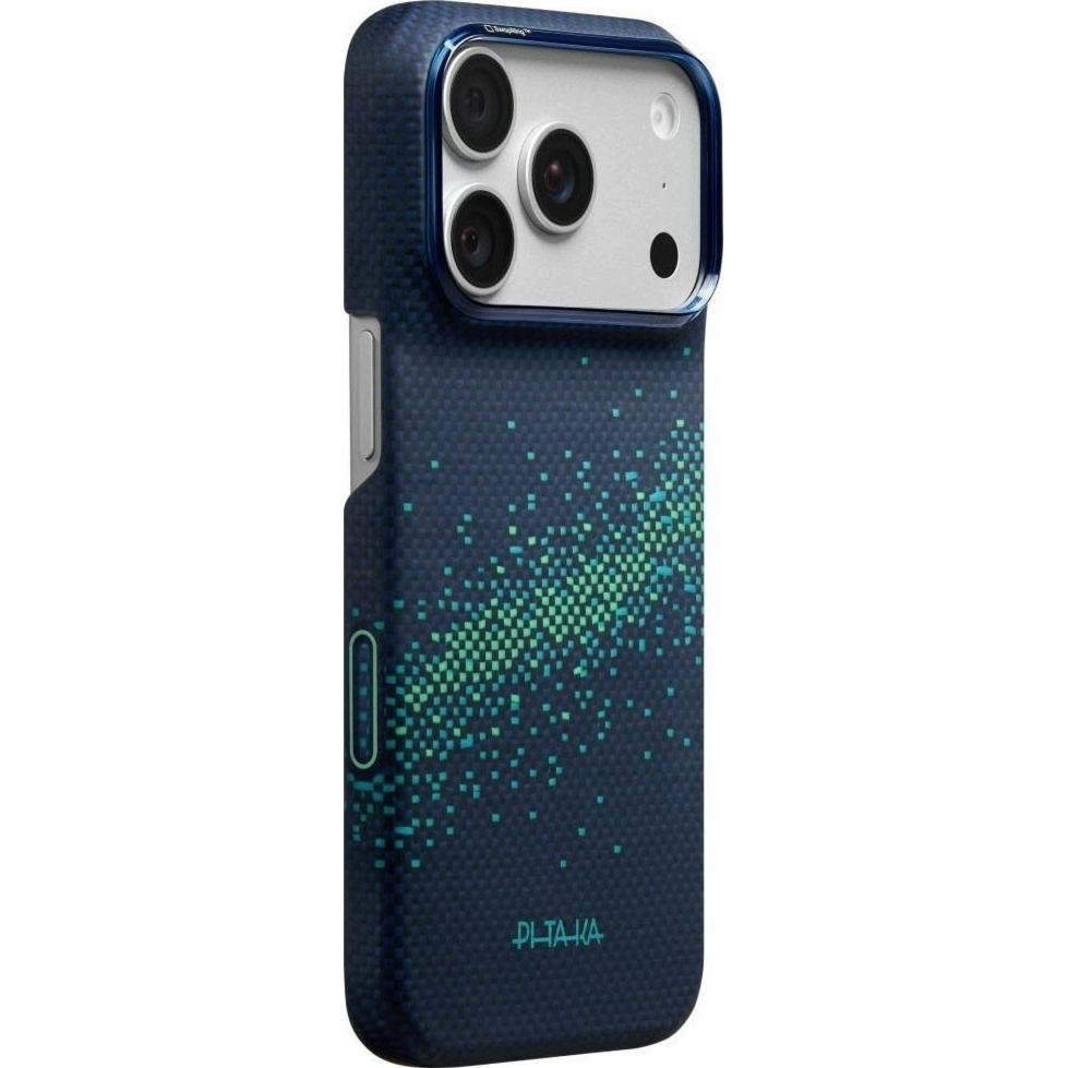 Etui aramidowe Pitaka Edge Ultra-Slim Case PitaTap do MagSafe, do iPhone 18 Pro / 17 Pro, niebiesko-zielone z Kevlarem