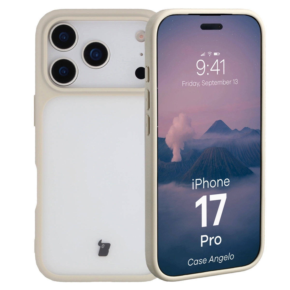 Etui Bizon Case Angelo do iPhone 17 Pro, półprzezroczyste z beżową ramką