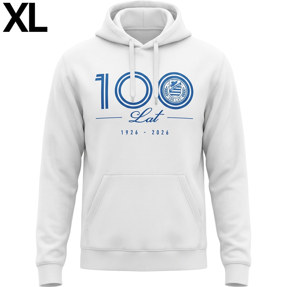 Bluza jubileuszowa z kapturem, hoodie, OKS „1926 OKS 2026”, biało-niebieska, XL