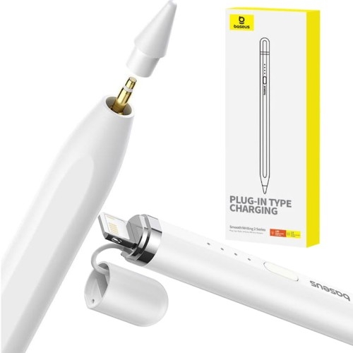 Image of Rysik Baseus Smooth Writing 2 dla iPad / iPad Pro / iPad Air / Mini (2018-2022) + kabel USB-A - Lightning, biały