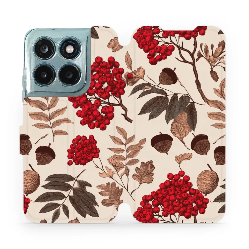Etui z klapką do Motorola Moto G77 5G, Mobiwear Book, jarzębina na ecru
