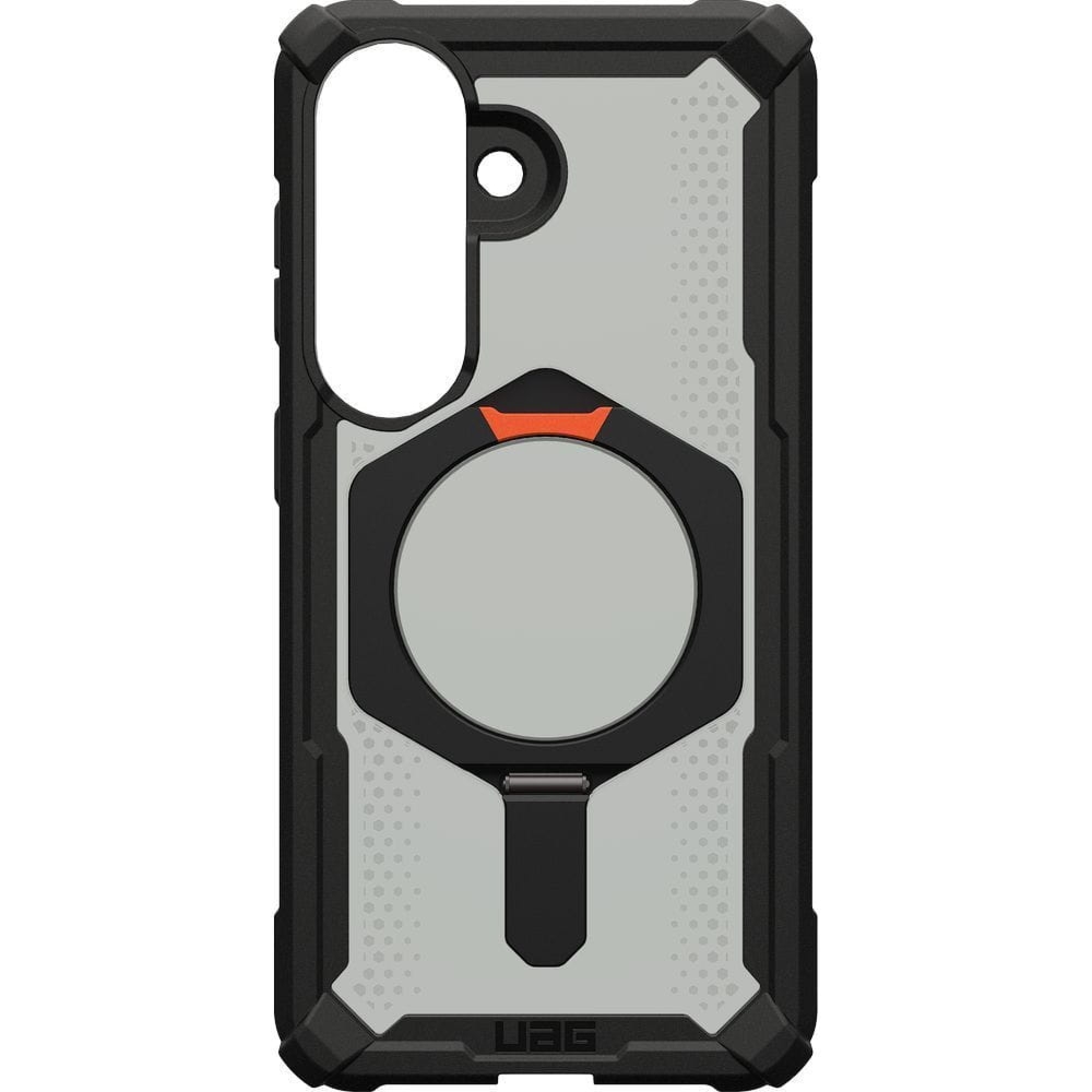 Etui pancerne Urban Armor Gear Plasma XTE Mag do MagSafe do Galaxy S26, półprzezroczysto-czarne z pomarańczowym elementem