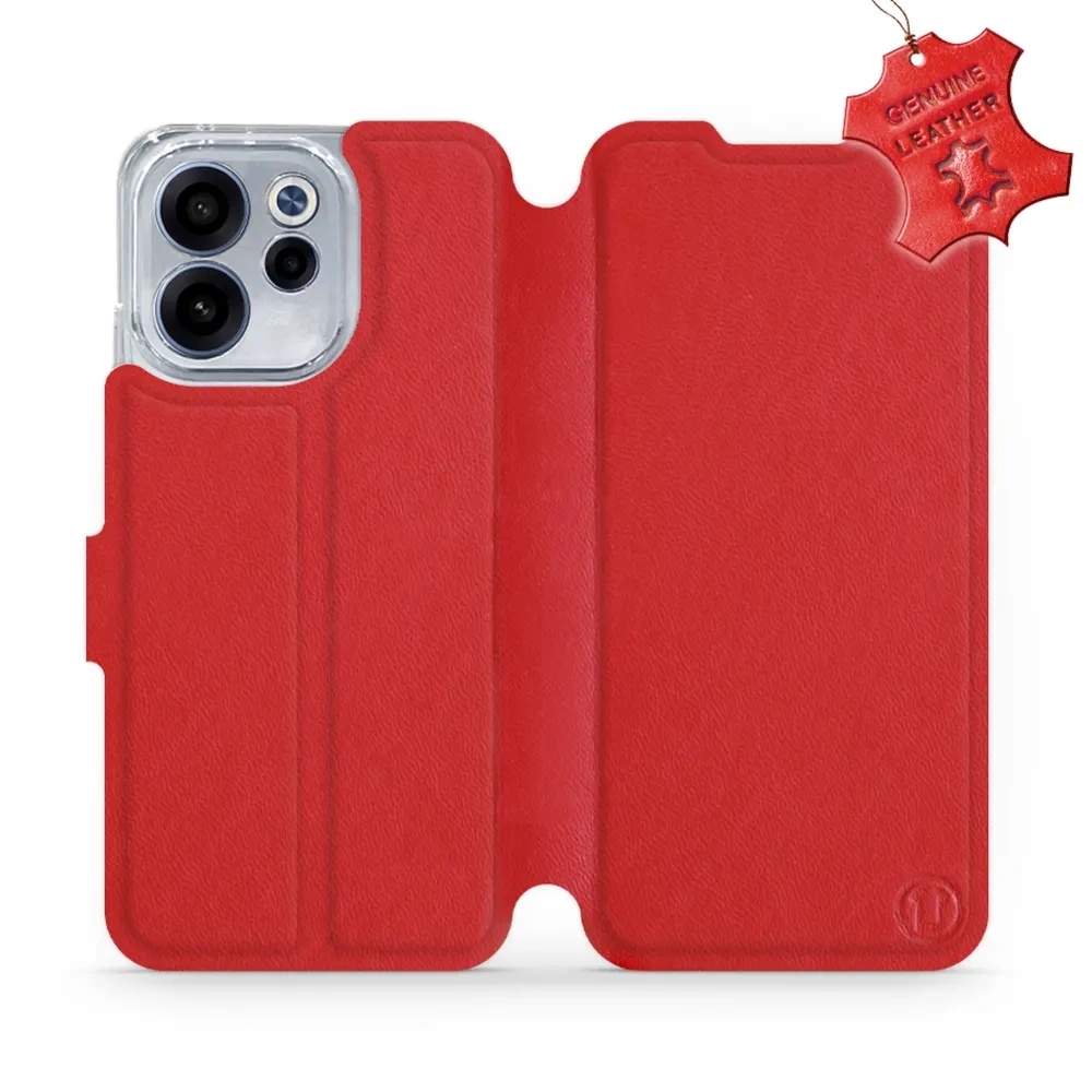 Etui z naturalnej skóry do Oppo Reno 15 FS, Mobiwear Leather, czerwone